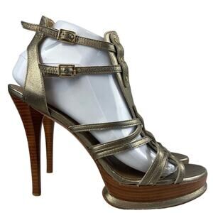 Stuart Weitzman Women's Gladiator Platform Pumps Gunmetal Metallic Size 9